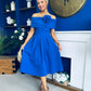 Helen Detailed Bardot Midi Dress Blue