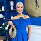 Helen Detailed Bardot Midi Dress Blue