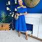Helen Detailed Bardot Midi Dress Blue