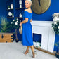 Helen Detailed Bardot Midi Dress Blue