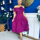 Helen Detailed Bardot Midi Dress Berry