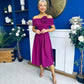 Helen Detailed Bardot Midi Dress Berry