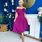 Helen Detailed Bardot Midi Dress Berry
