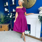 Helen Detailed Bardot Midi Dress Berry