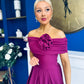 Helen Detailed Bardot Midi Dress Berry