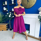 Helen Detailed Bardot Midi Dress Berry