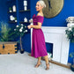 Helen Detailed Bardot Midi Dress Berry