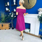 Helen Detailed Bardot Midi Dress Berry