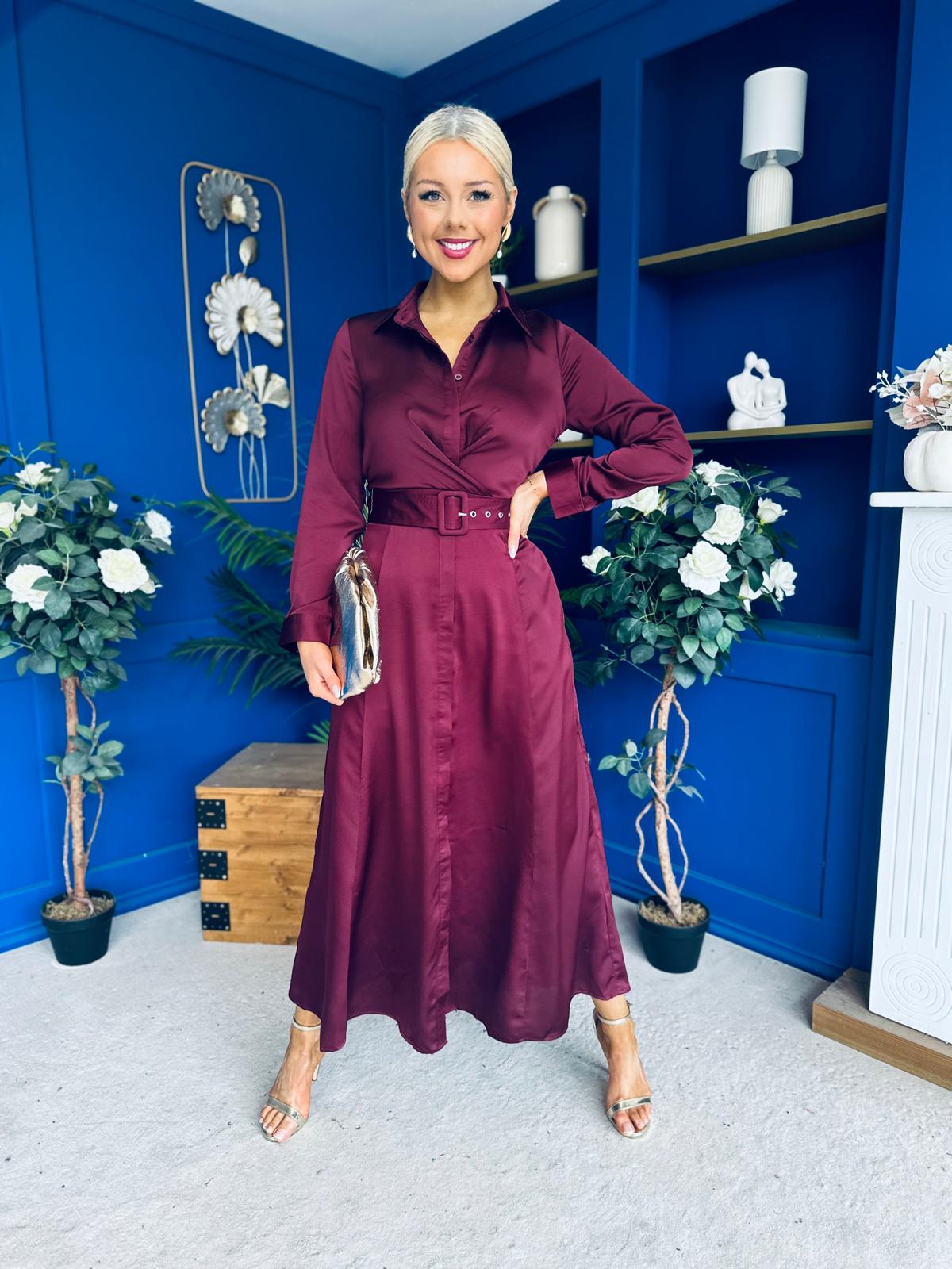 Kira Wrap Detail Maxi Shirt Dress Wine