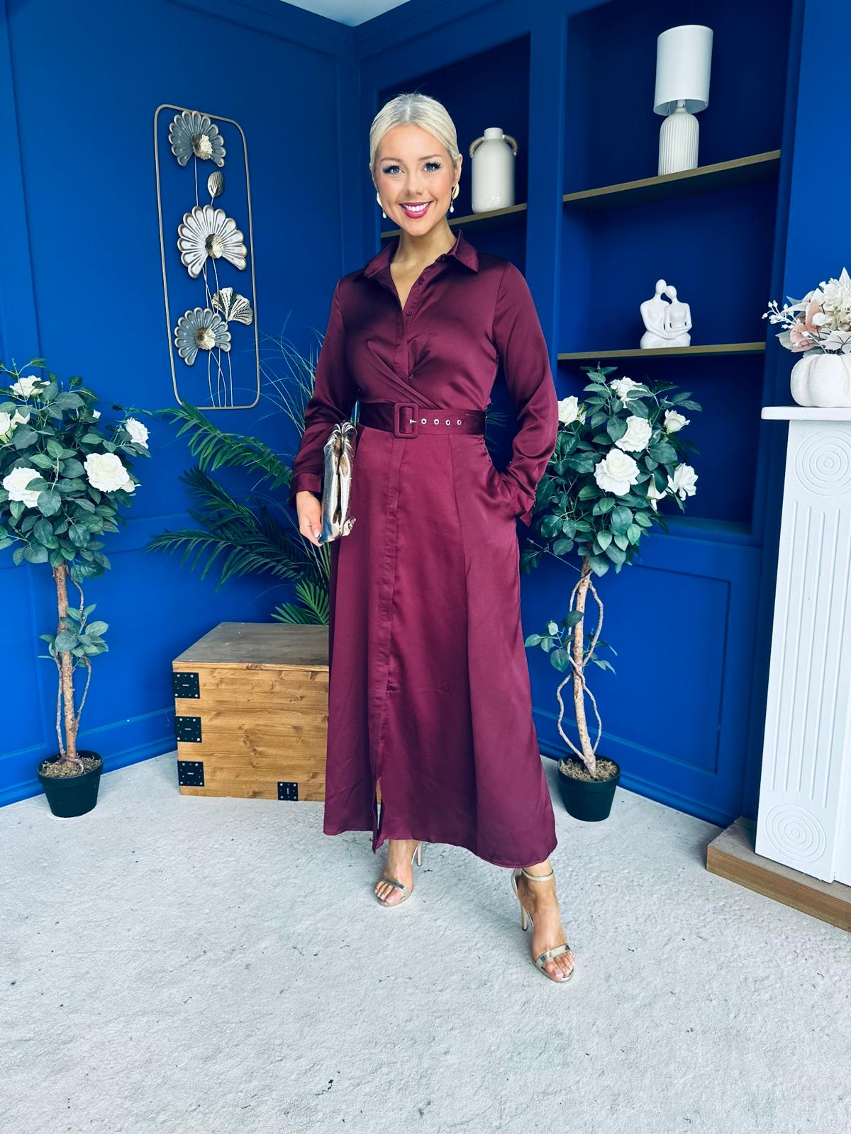 Kira Wrap Detail Maxi Shirt Dress Wine