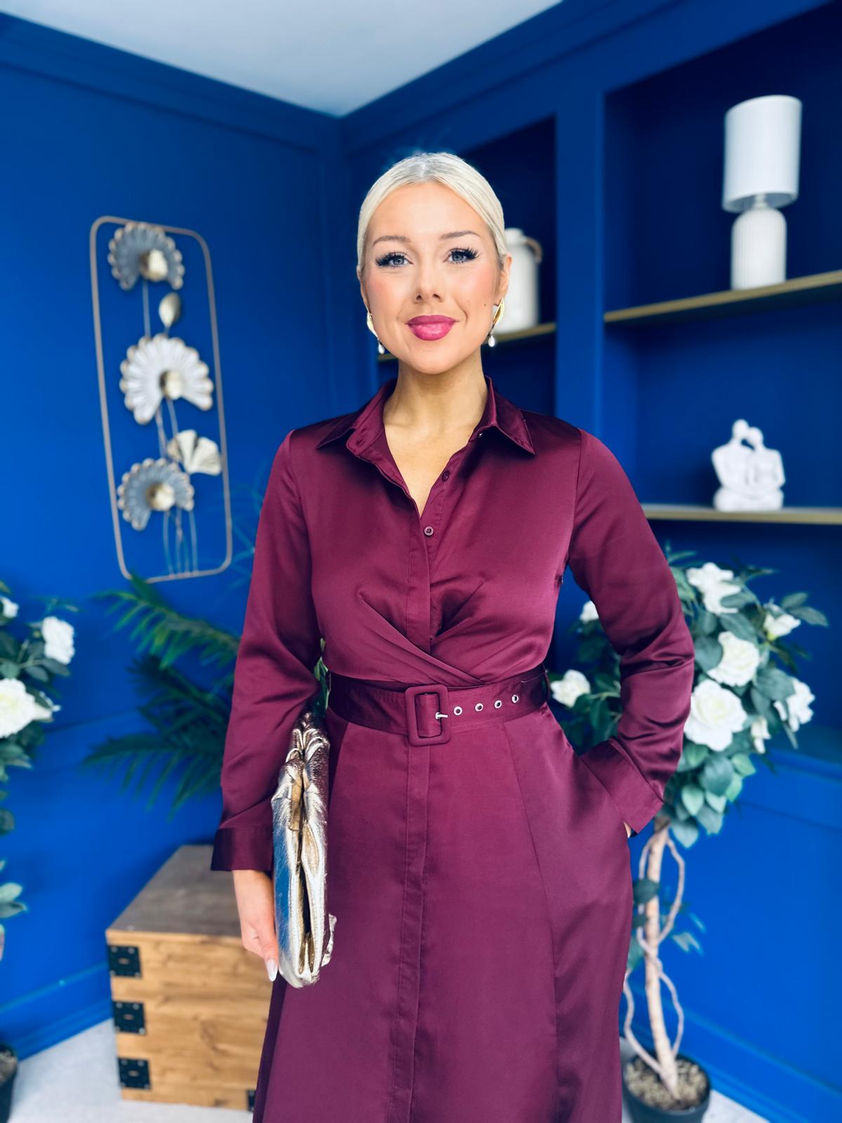 Kira Wrap Detail Maxi Shirt Dress Wine