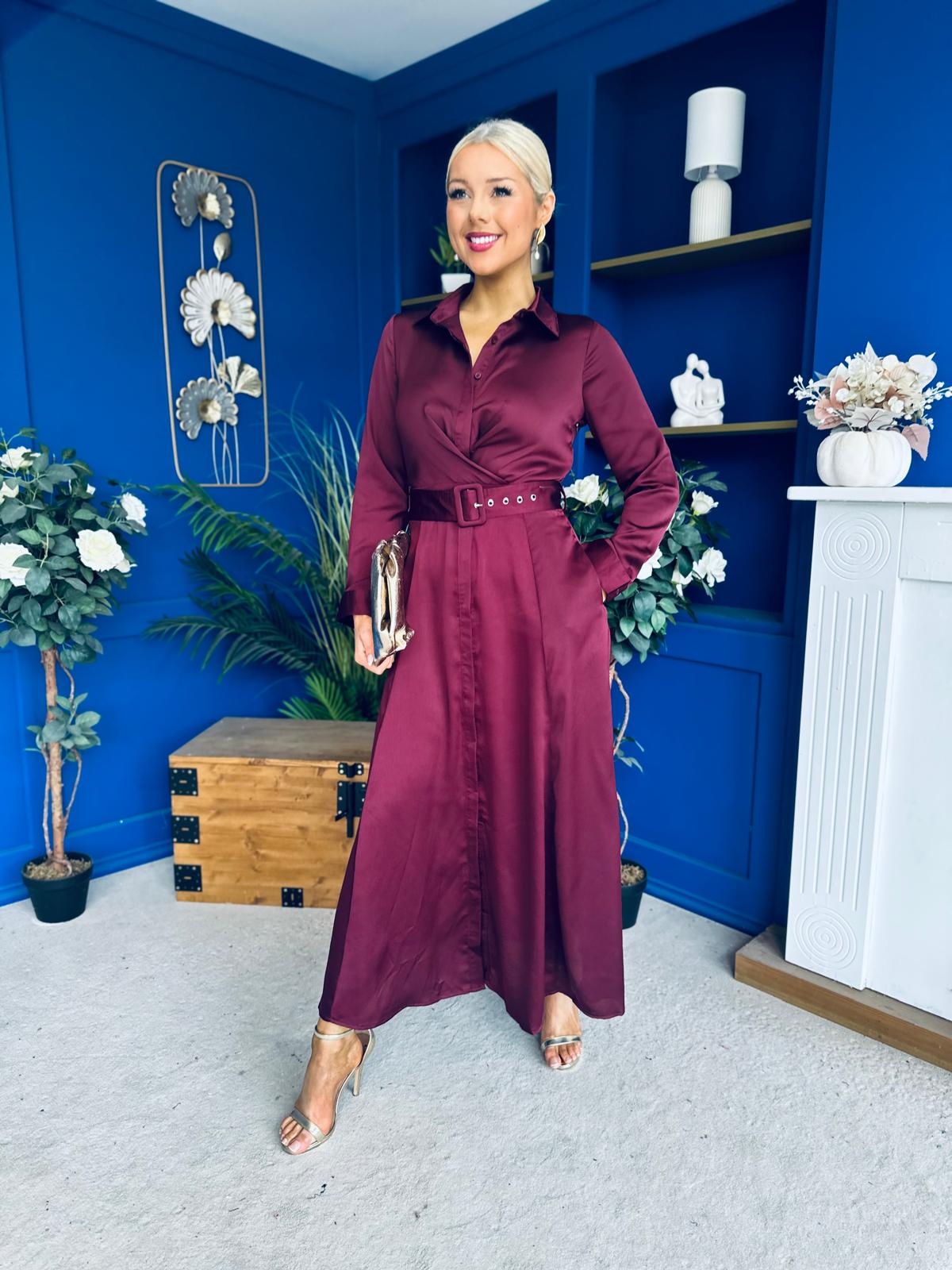 Kira Wrap Detail Maxi Shirt Dress Wine