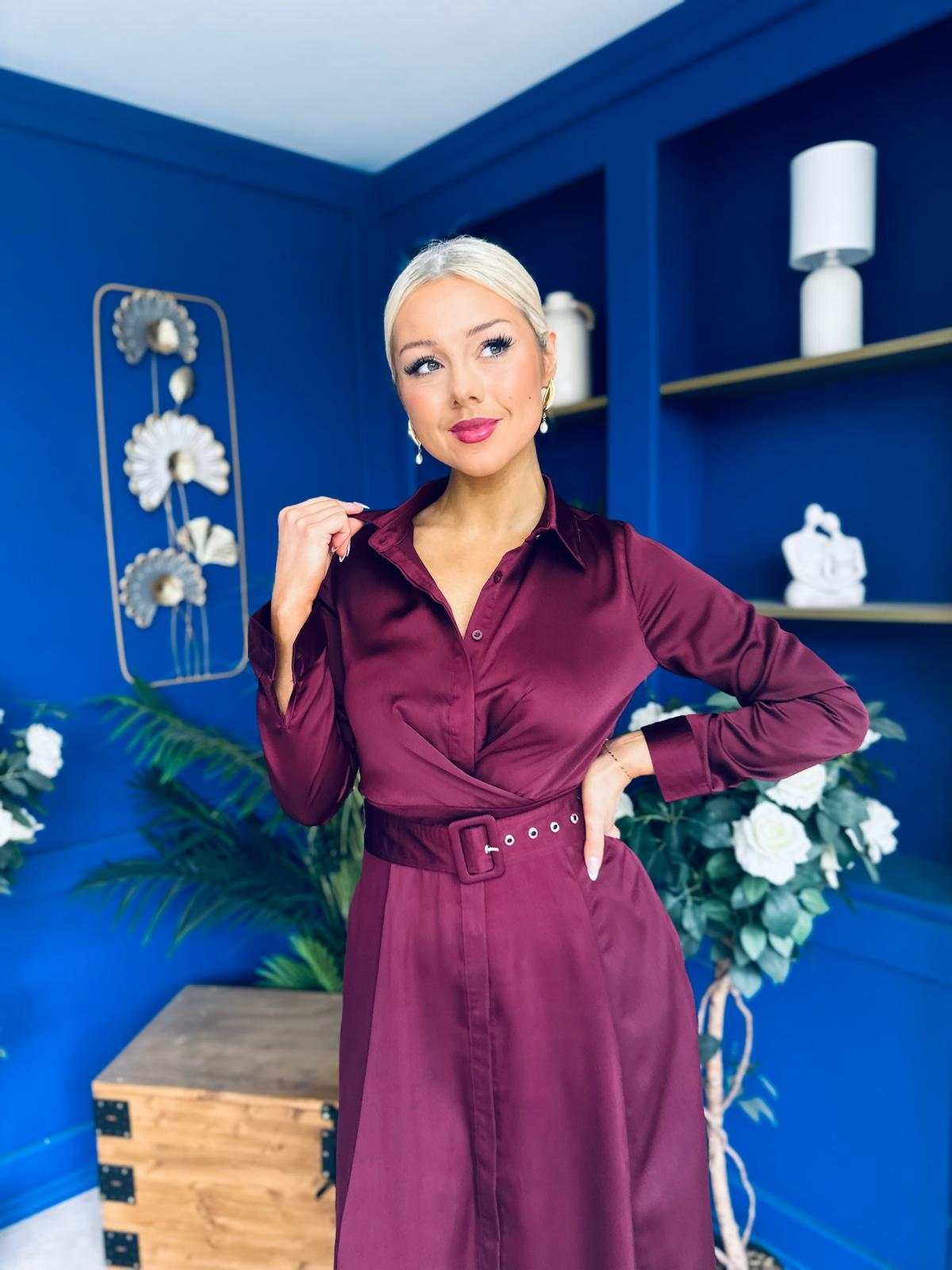 Kira Wrap Detail Maxi Shirt Dress Wine