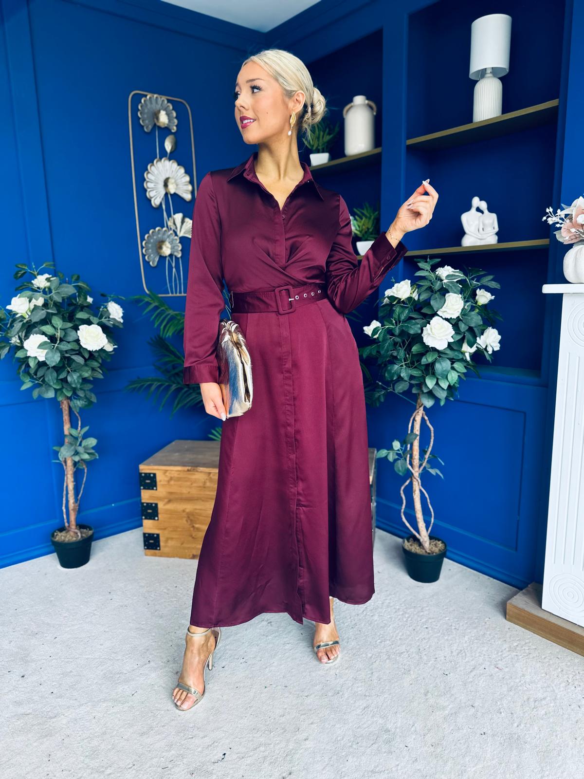 Kira Wrap Detail Maxi Shirt Dress Wine