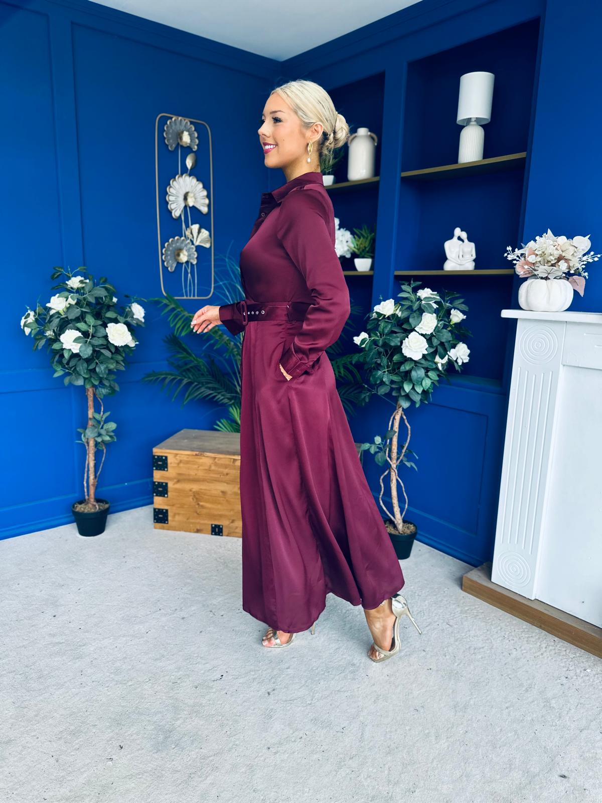 Kira Wrap Detail Maxi Shirt Dress Wine