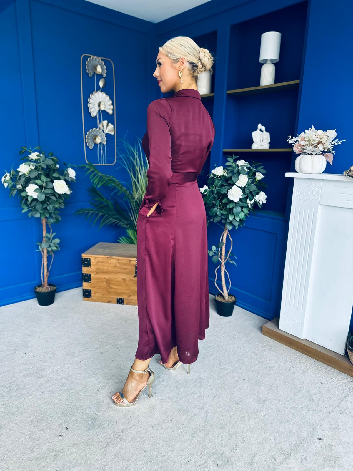Kira Wrap Detail Maxi Shirt Dress Wine