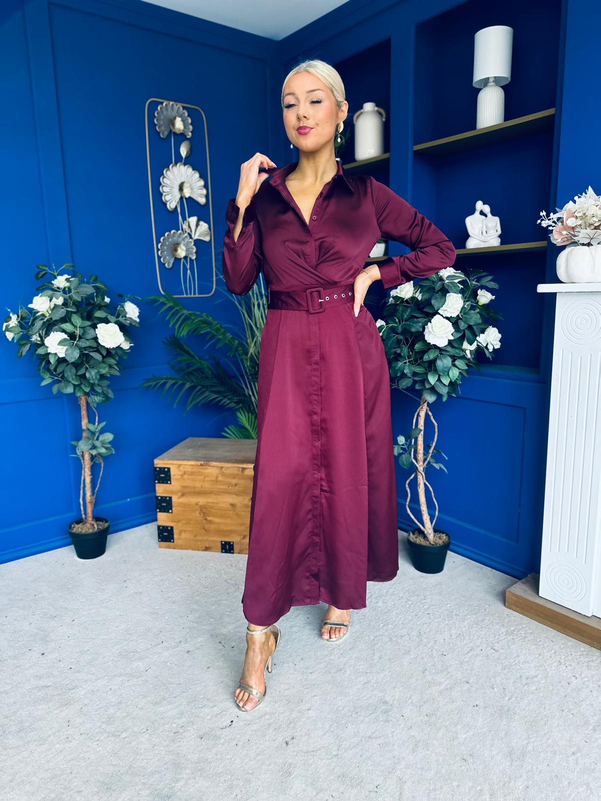 Kira Wrap Detail Maxi Shirt Dress Wine