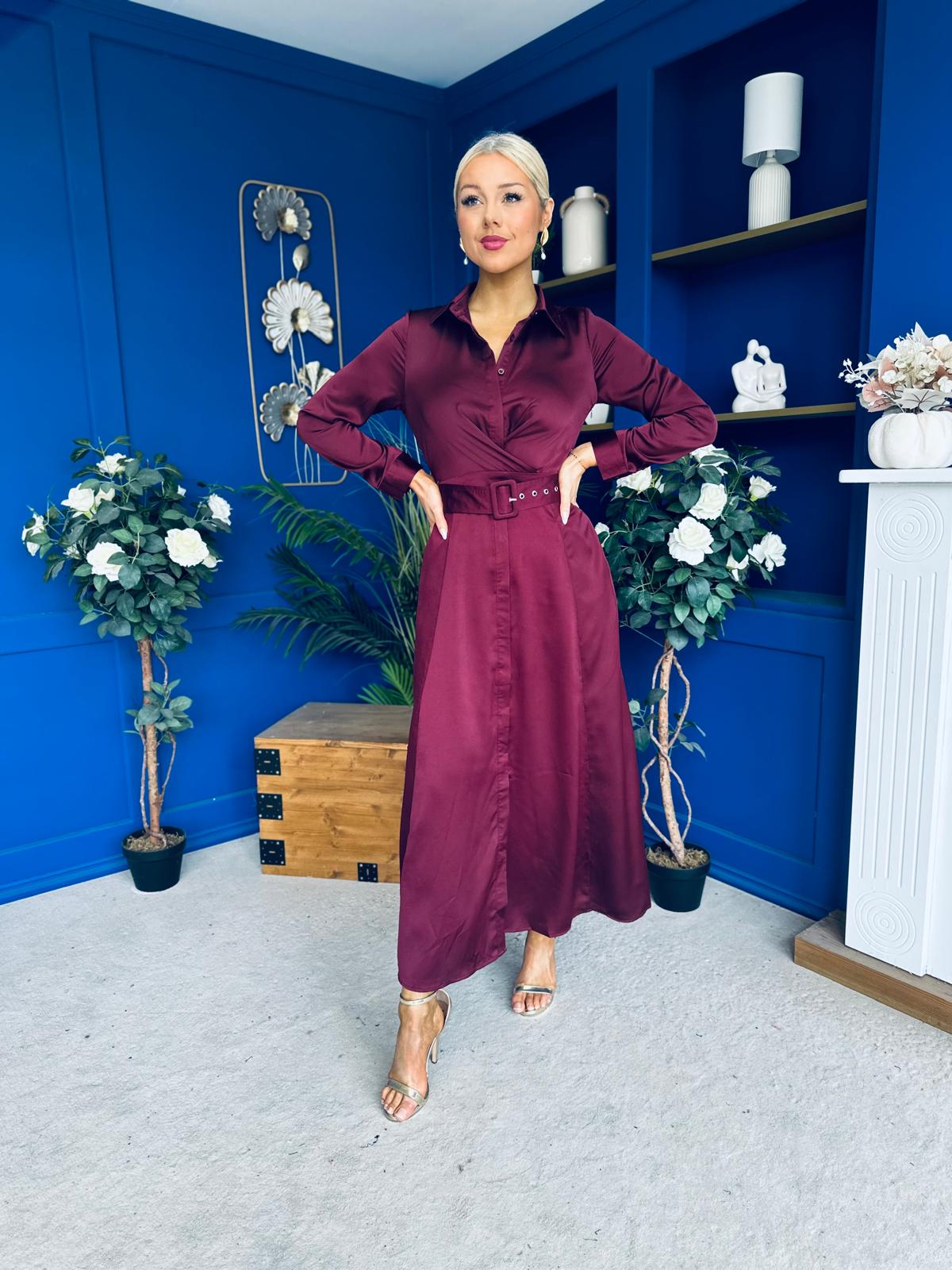 Kira Wrap Detail Maxi Shirt Dress Wine