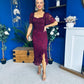 Heidi Lace Detail Ruched Midi Dress Wine