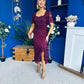 Heidi Lace Detail Ruched Midi Dress Wine
