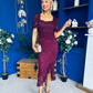 Heidi Lace Detail Ruched Midi Dress Wine