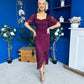 Heidi Lace Detail Ruched Midi Dress Wine