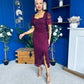 Heidi Lace Detail Ruched Midi Dress Wine