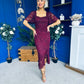 Heidi Lace Detail Ruched Midi Dress Wine