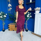 Heidi Lace Detail Ruched Midi Dress Wine
