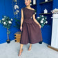 Simran Asymmetric Gold Buckle Midi Dress Brown