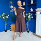 Simran Asymmetric Gold Buckle Midi Dress Brown