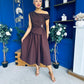 Simran Asymmetric Gold Buckle Midi Dress Brown