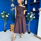 Simran Asymmetric Gold Buckle Midi Dress Brown