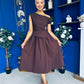Simran Asymmetric Gold Buckle Midi Dress Brown