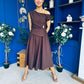 Simran Asymmetric Gold Buckle Midi Dress Brown