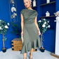 Felicity Asymmetric Frill Hem Midi Dress Khaki