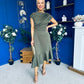Felicity Asymmetric Frill Hem Midi Dress Khaki