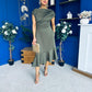 Felicity Asymmetric Frill Hem Midi Dress Khaki
