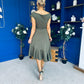 Felicity Asymmetric Frill Hem Midi Dress Khaki