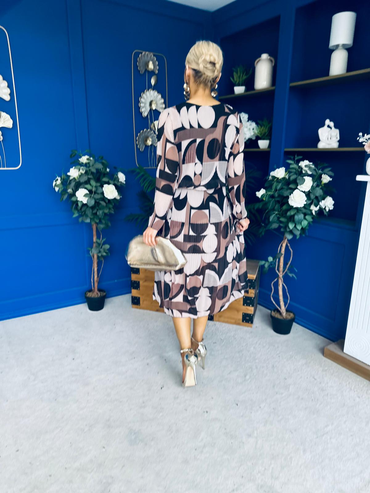 Kiley Pleated Midi Dress Geo Autumn