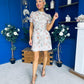 Ami Sequin Tulip Sleeve Mini Dress Ivory