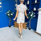 Ami Sequin Tulip Sleeve Mini Dress Ivory