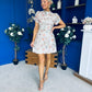 Ami Sequin Tulip Sleeve Mini Dress Ivory