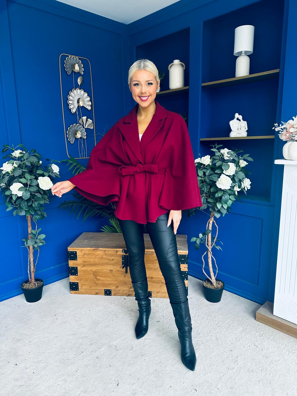 Tara Detailed Cape Jacket Wine