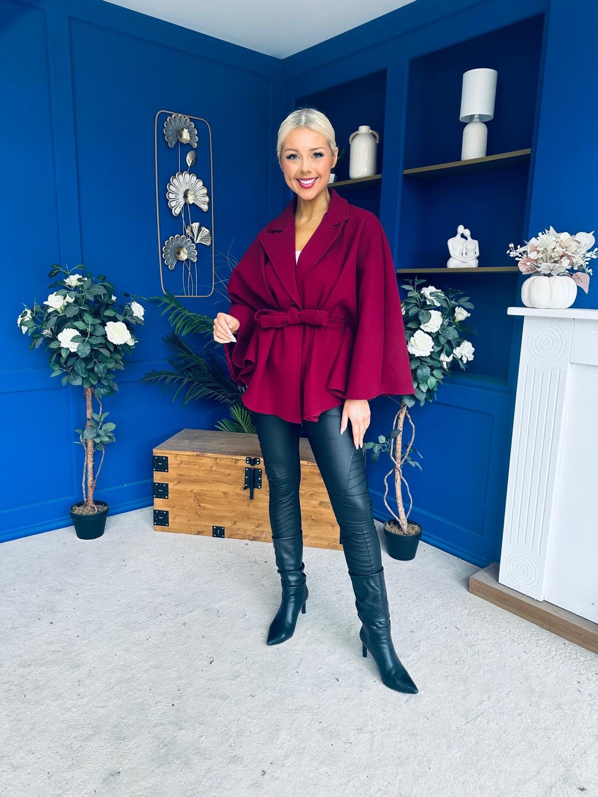 Tara Detailed Cape Jacket Wine