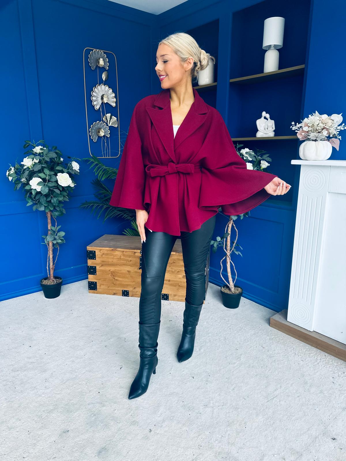 Tara Detailed Cape Jacket Wine