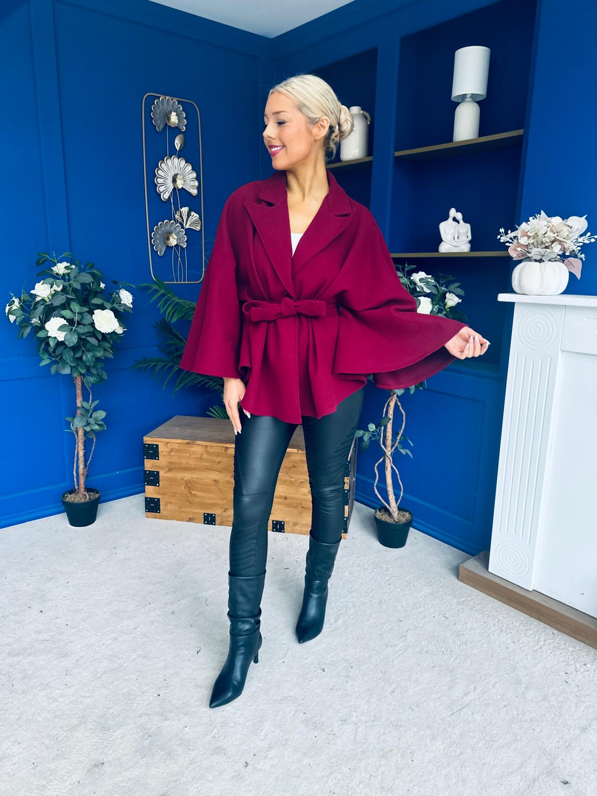 Tara Detailed Cape Jacket Wine