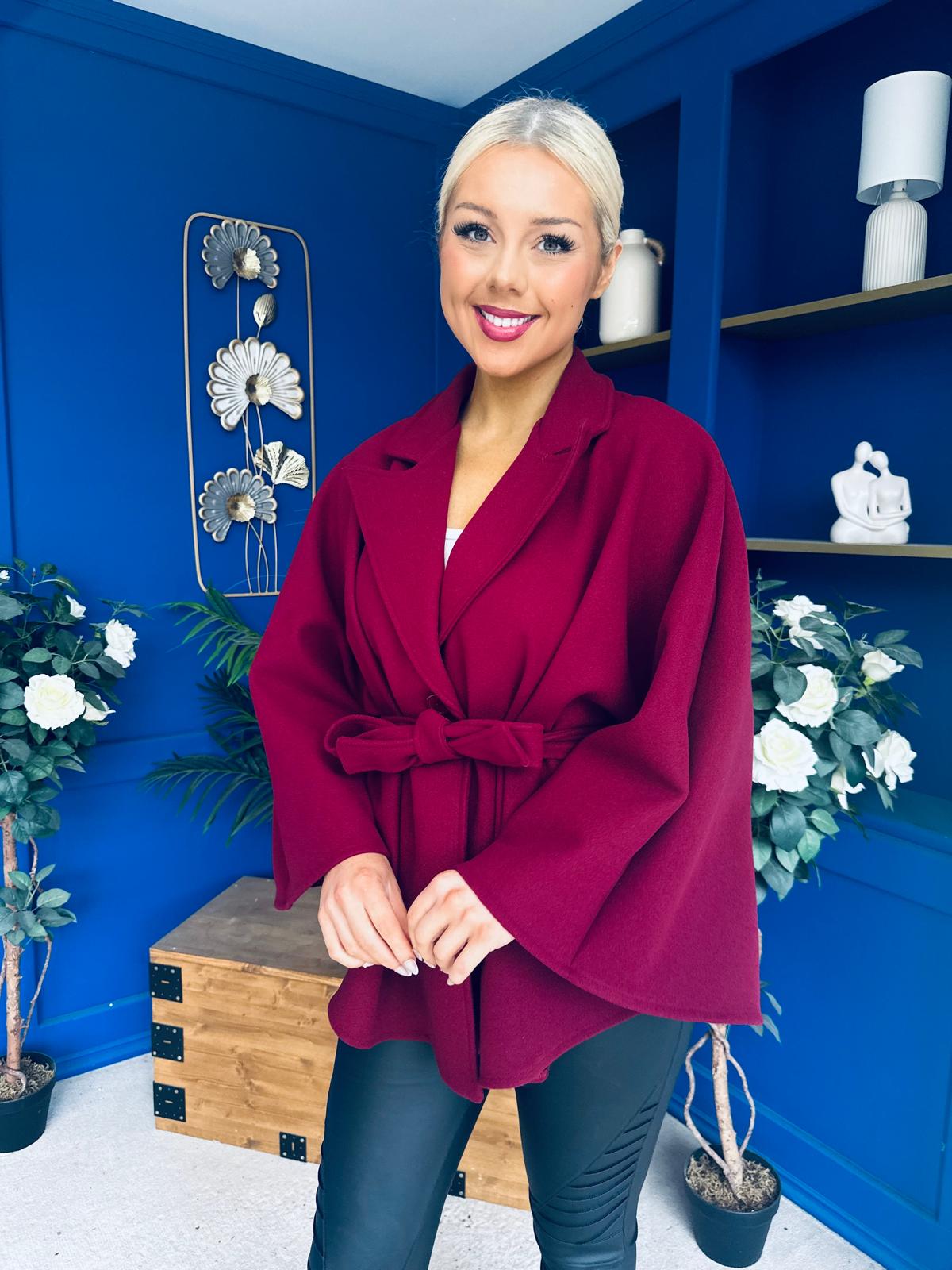 Tara Detailed Cape Jacket Wine