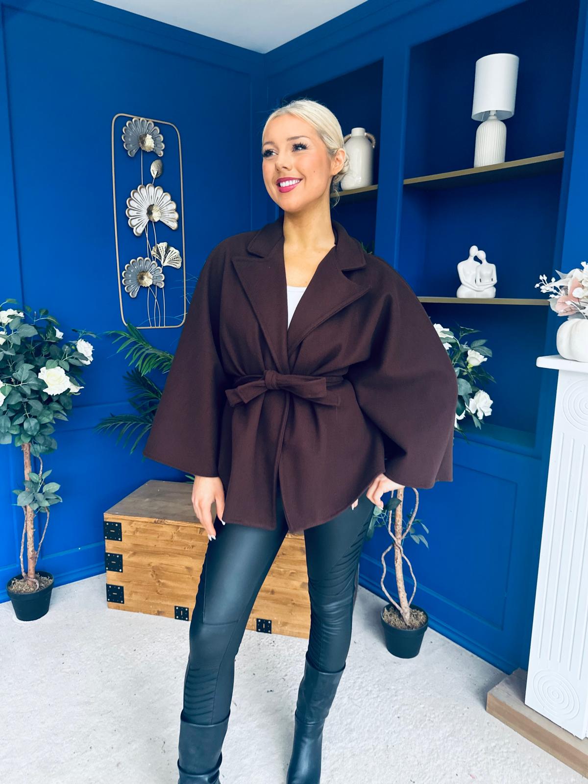 Tara Detailed Cape Jacket Chocolate