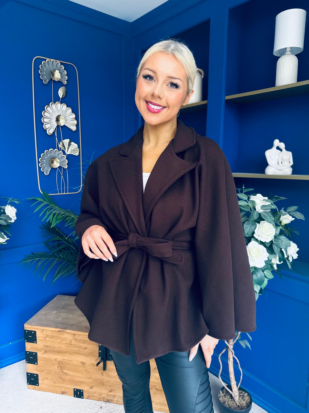 Tara Detailed Cape Jacket Chocolate